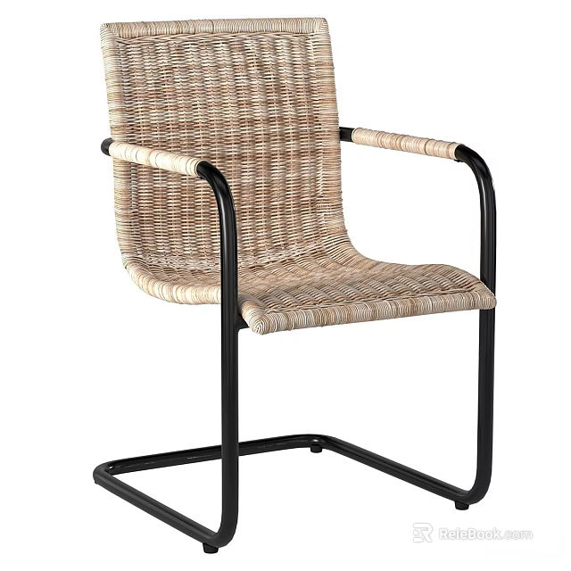 Woven Lounge Chair with Black Metal Frame and Armrests for Modern Relaxation 3d model 