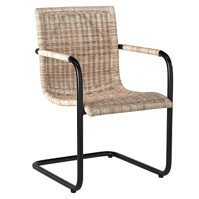 Woven Lounge Chair with Black Metal Frame and Armrests for Modern Relaxation 3d model