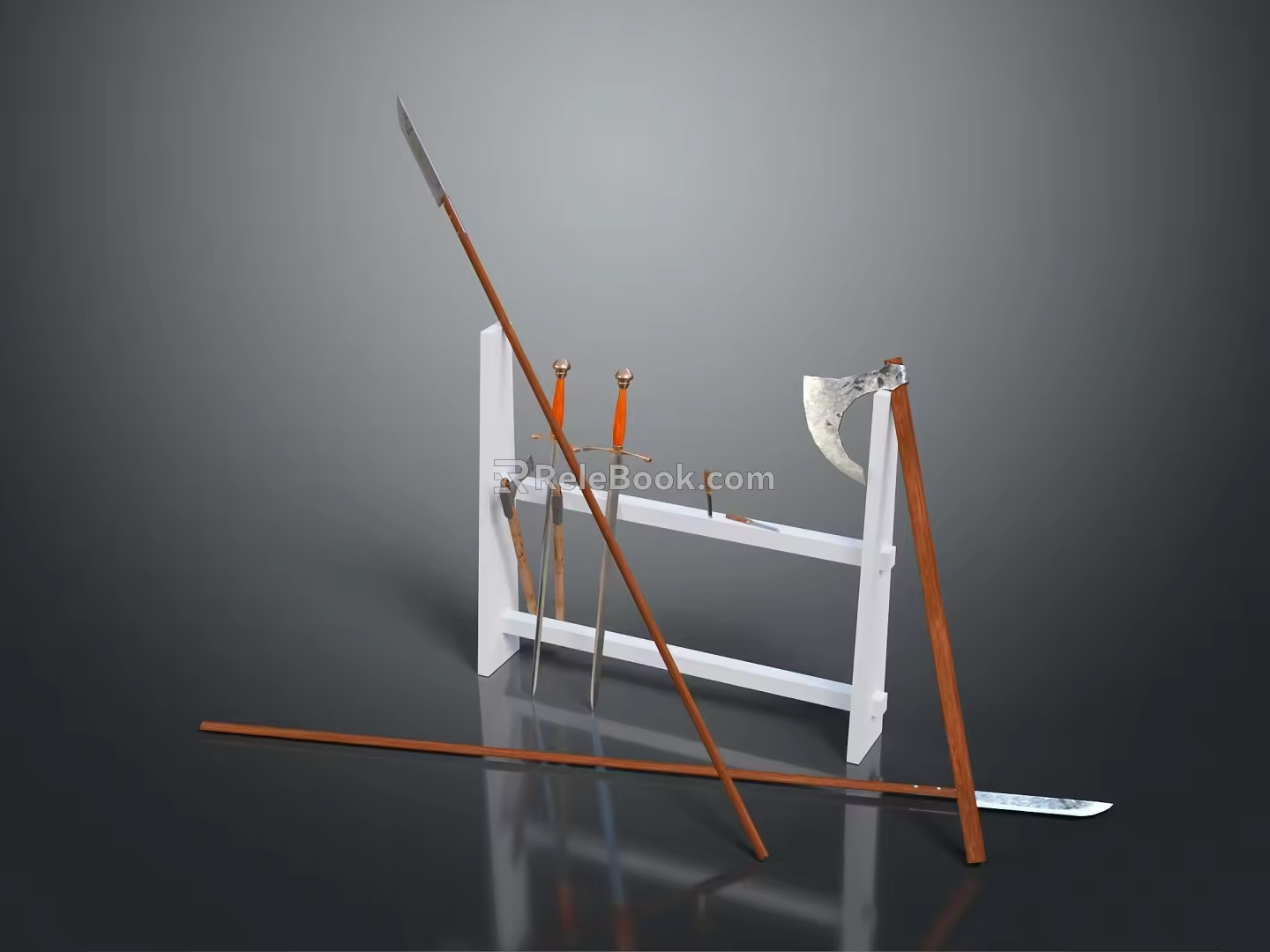 Weapon Rack Cold Weapon Sword Halberd Axe Hook Fork Spear Trident 3d model