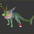 Blue Fantasy Creature With Fox Ears Fish Tail Standing By Red White Ball