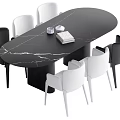 Oval Black Marble Dining Table Set with White and Black Chairs for Modern Home