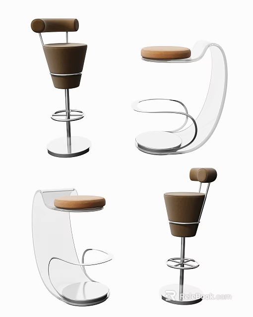 Modern Bar Stools With Transparent Elements Brown Seat Cushion And Metal Base Design 3d model 
