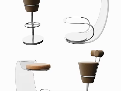 Modern Bar Stools With Transparent Elements Brown Seat Cushion And Metal Base Design 3d model