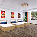 Spacious Fitness Gym With Workout Equipment Large Windows And Wooden Floors