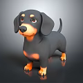 Cartoon Dachshund 3D Model Figure With Black Orange Coat And Shiny Reflective Surface