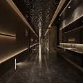 Modern Black SPA Sauna Lounge Area With Sofa Chandelier Night View And Windows