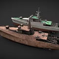Two Modern And Classic Yachts With Green Deck And Antenna Structure