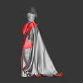 Formal White Sparkling Dress With Red And Gray Layered Flowing Cape