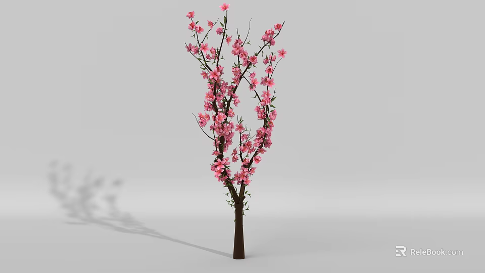 Tree Shaped Art Installation With Pink Blossoms Brown Trunk White Background And Shadow 3d model 