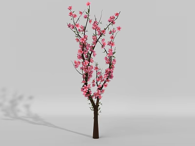 Tree Shaped Art Installation With Pink Blossoms Brown Trunk White Background And Shadow 3d model