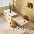 Modern Dining Table Set With Wooden Top Two Brown Chairs Vase And Magazine