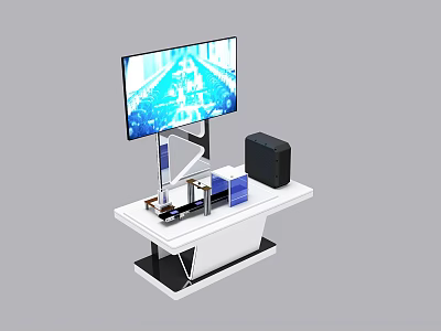 Tech Display Stand Setup With Large Screen Monitor Black Device And Small Boxes 3d model