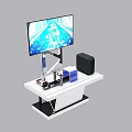 Tech Display Stand Setup With Large Screen Monitor Black Device And Small Boxes 3d model