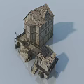 Vintage Stone House Exterior Featuring Wooden Hinged Door And Weathered Roof Structure