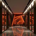Elevator Lobby Modern Design With Geometric Orange Wall Lighting And Polished Marble Floor 3d model