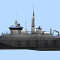 Modern Military Warship With Dark Hull Navigation Tower Antennas And Metal Deck