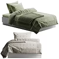 Single Bed With Green Floral Duvet Pillow And Grey Embroidered Bedding Set
