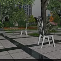 Residential Landscape with Tall Buildings Green Trees Benches and Paved Leisure Path