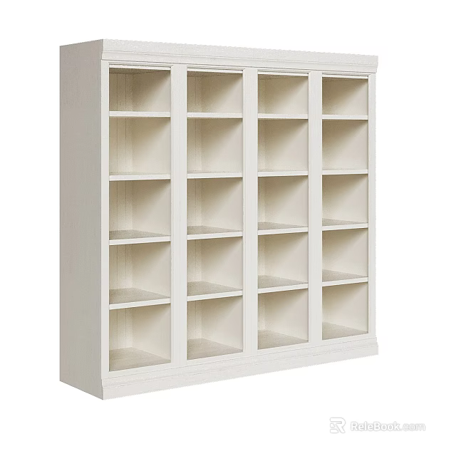 White Modern Bookcase With Open Shelves And Multiple Storage Compartments 3d model 