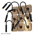 Contemporary Oak Finish Wall Lamp With Black Metal Curved Arm And Cylindrical Shade