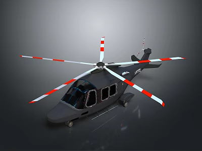 Modern Space Aerospace Helicopter With Red White Striped Rotors And Cabin Windows 3d model