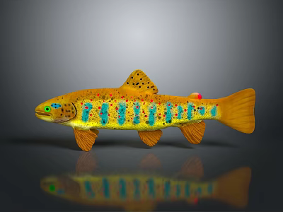 Decorative Colorful Fish Figurine With Yellow Body Blue Green Spots And Red Eye 3d model