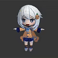 Cute Chibi Cartoon Character With White Blue Streaked Hair Pumpkin Decoration And Orange Blue Outfit