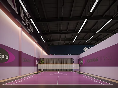 Modern Badminton Court In Bangjing Fitness Center With Purple Floor And Lighting 3d model