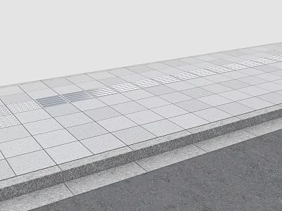 Municipal Road Sidewalk Pavement Design With Tiled Surface And Drainage Grates 3d model