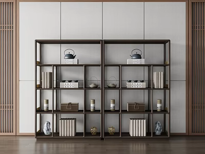 Modern Chinese Style Display Shelf with Open Layers Antiques Books Teapots and Vases 3d model