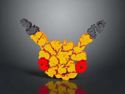Artistic Arrangement Of Game And Movie Characters In V Shape With Yellow Red Black Tones 3d model
