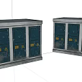 Industrial Metal Equipment Units With Enclosed Cabinets And Yellow Warning Signs