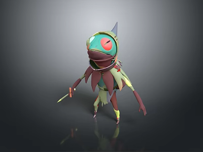 Game Movie Character With Green Head Red Eyes Pointed Horn Tribal Outfit Holding Knife 3d model