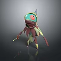Game Movie Character With Green Head Red Eyes Pointed Horn Tribal Outfit Holding Knife