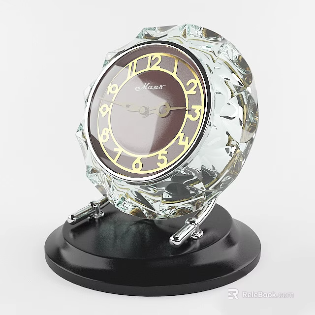 Crystal Table Clock With Black Base Brown Dial And Golden Numbers 3d model 