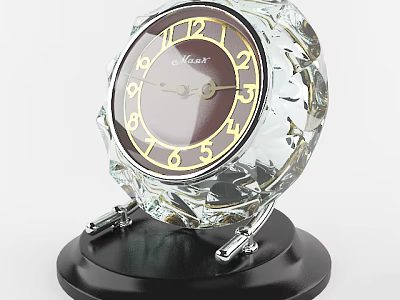 Crystal Table Clock With Black Base Brown Dial And Golden Numbers 3d model