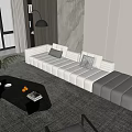 Modern Living Room Interior With Beige Sofa Area Rug Floor Lamp And Wooden Stone Panels