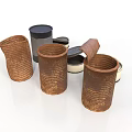 Vintage Rustic Metal Cans As Household Items With Open Lids And Various Sizes