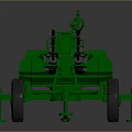 Green Military Artillery Device With Multiple Barrels And Large Wheels On Gray Reflective Surface