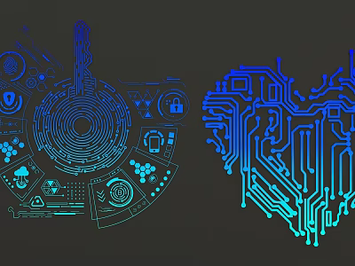 Science and technology elements modeling science and technology heart shape 3d model