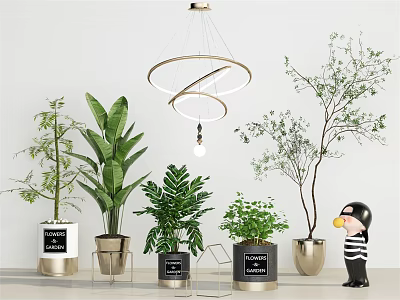 Indoor Bonsai Potted Plants With Decorative Metal Pots And Lush Green Foliage 3d model