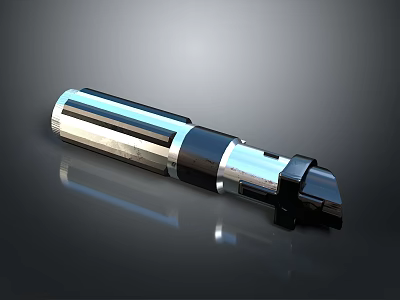 Futuristic Metallic Weapon with Cylindrical Silver Black Design and Reflective Surface Finish 3d model