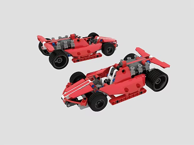 Electric Toy Red Racing Cars Building Block Set With Black Wheels For Kids 3d model