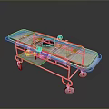 Medical Stretcher With Wheels Brown Straps And Red Item On Mattress