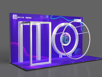 Stylish Photo Check-in Spot With Purple Blue Background Number 10 Door Frame And Circular Decor 3d model