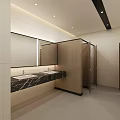 Modern Minimalist Public Toilet Interior Design With Marble Double Sink Counter And Warm Ambient Lighting