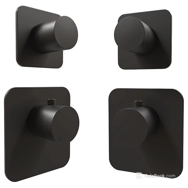 Modern Black Faucet Components with Square Base and Round Knob Design Features 3d model 
