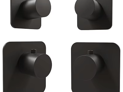 Modern Black Faucet Components with Square Base and Round Knob Design Features 3d model