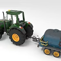 Green Functional Tractor With Blue Fuel Tank Trailer Large Wheels And Yellow Rims