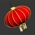 Traditional Red Lantern With Yellow Decorative Lines And Hanging Tassels Design
